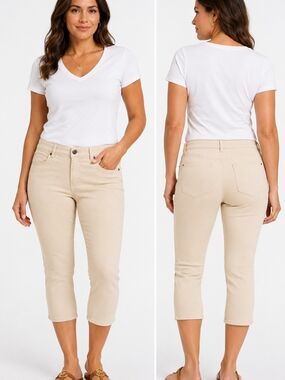 Michael Kors Cropped Skinny Capri Pants Beige Cotton Blend Women’s Size 12